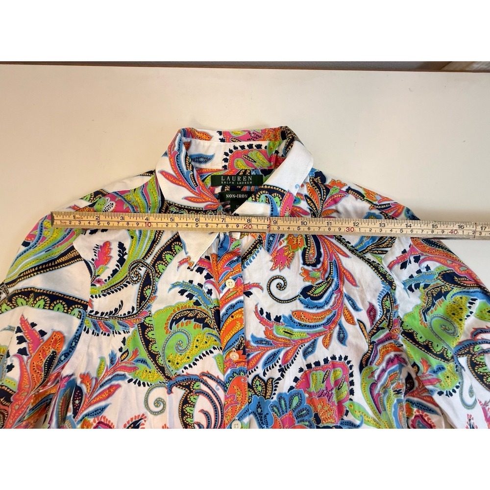 Lauren Ralph Lauren Paisley Shirt Non Iron Coastal Preppy Boho Cotton Top M - Picture 5 of 10